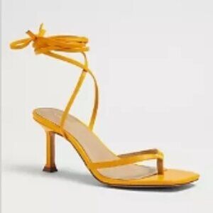 Ann Taylor Gianna Leather Thong Wrap Heeled Sandals Golden Sunray